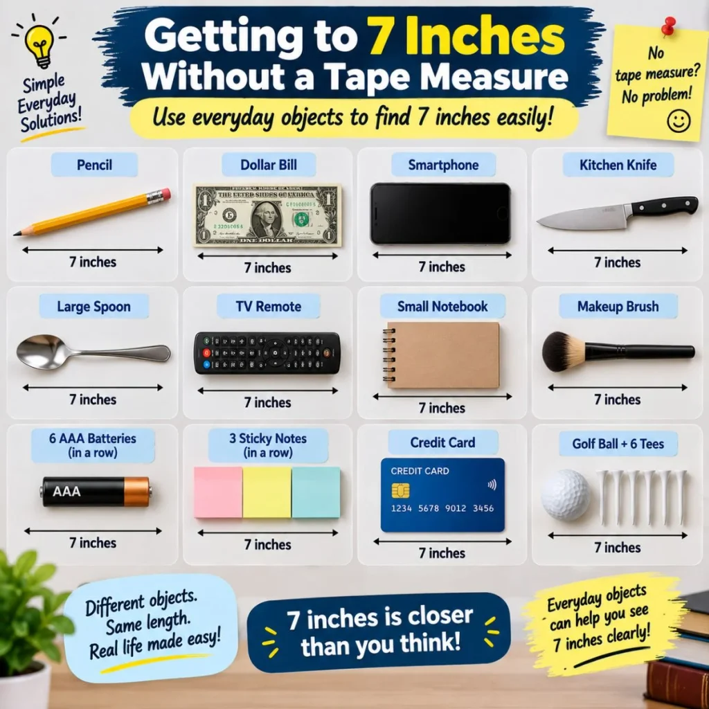 How to measure 7 inches without a tape measure using everyday objects like pencils, cards, and phones