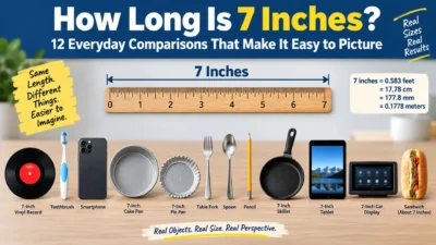 How long is 7 inches shown with a ruler and everyday objects for easy size comparison
